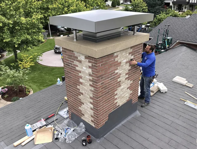 Wildomar Chimney Sweep team working on a custom chimney remodel in Wildomar, CA