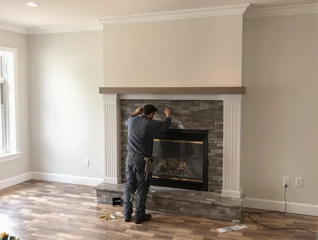 Wildomar Chimney Sweep finishing a custom fireplace install in Wildomar, CA